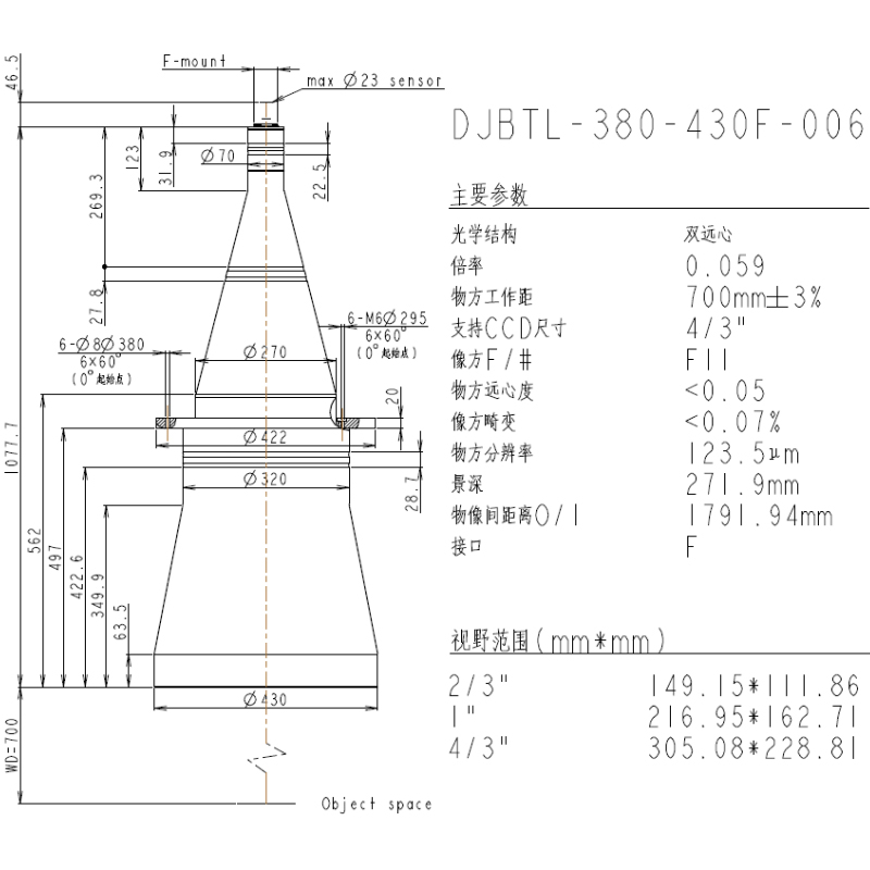 DJBTL-380-430F-006双远心镜头参数